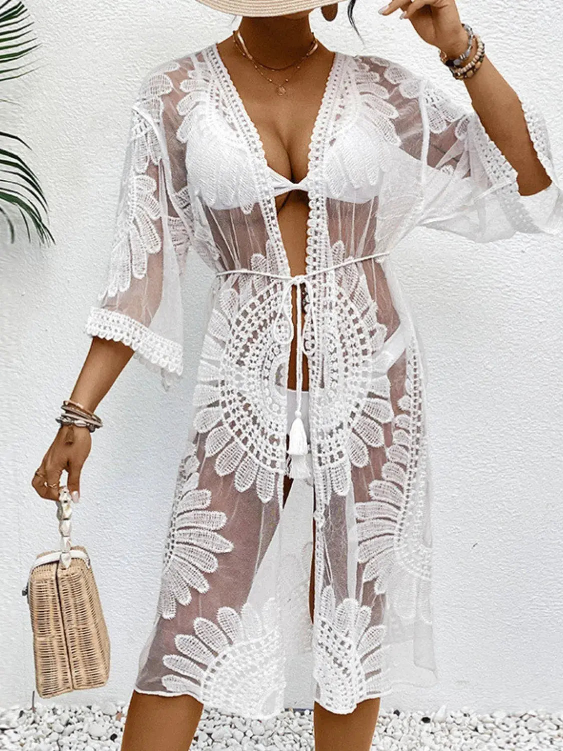 Lace Open Front Longline Cover-Up  Style Ratio