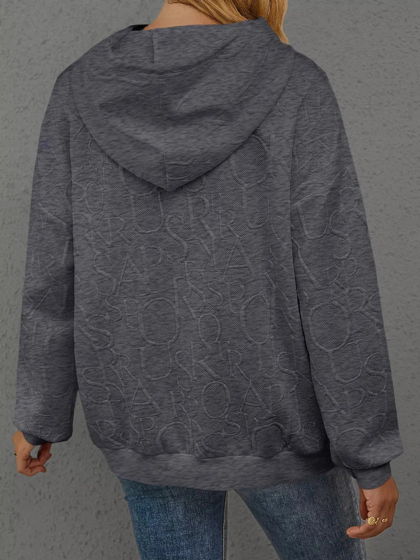 Full Size Embossed Lettering Casual Hoodie  Style Ratio