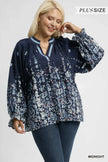 Umgee Full Size Floral Vine Print Blouse with Balloon Sleeves  Style Ratio