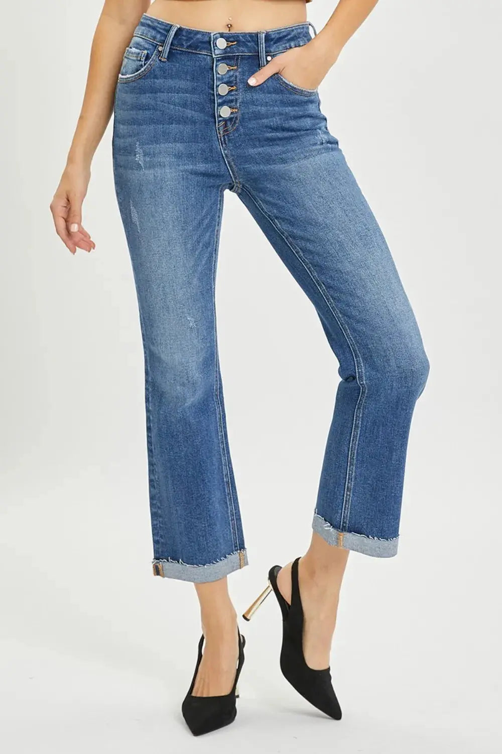 RISEN Full Size Button Fly Cropped Bootcut Jeans  Style Ratio