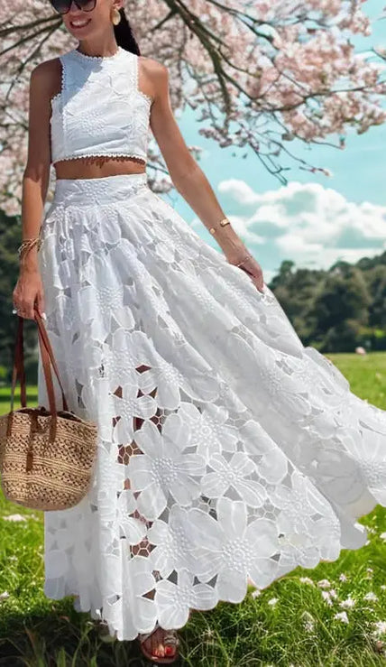 Floral Lace Tank and Skirt Set  Style Ratio
