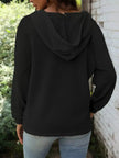 Full Size Button Detail Waffle Knit Hoodie  Style Ratio