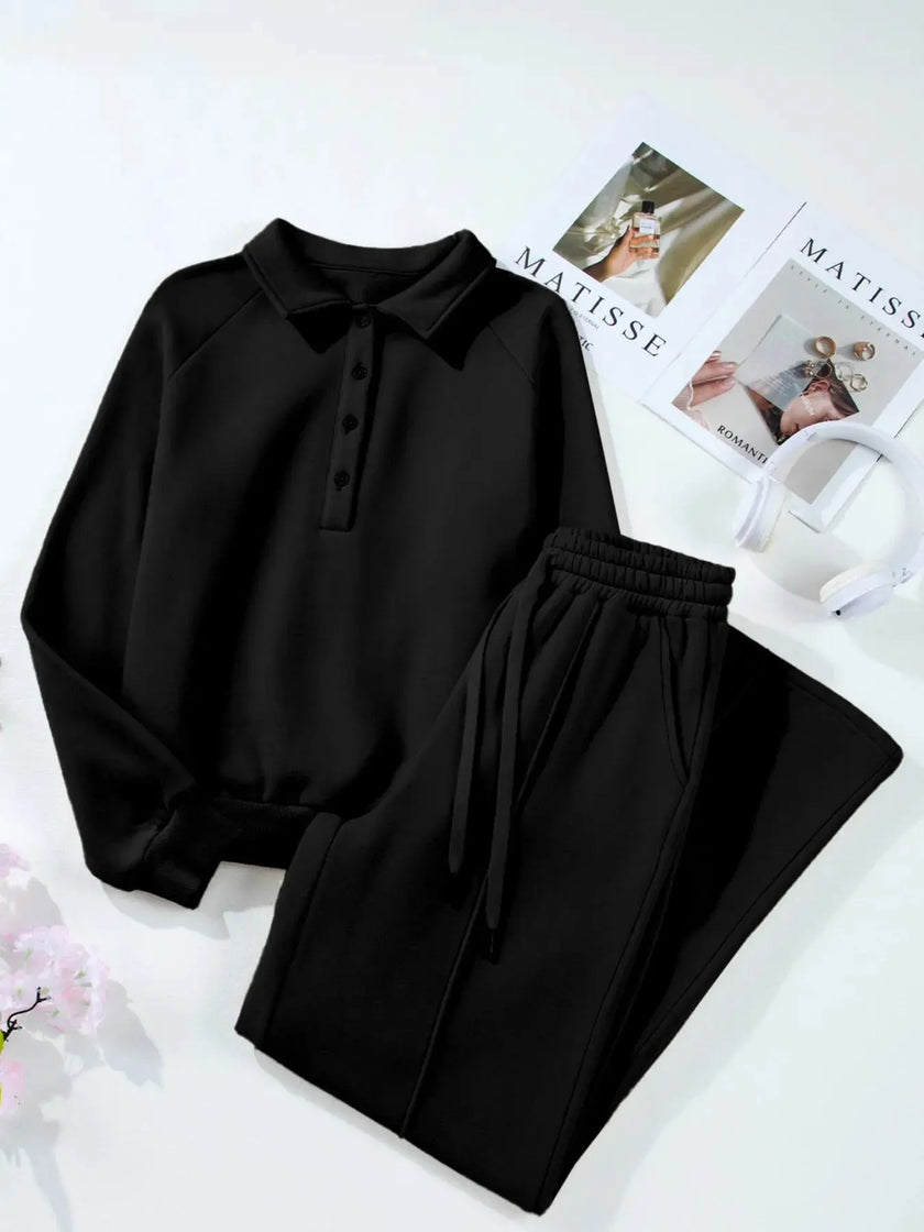 Collared Sweatshirt and High Waist Pants Active Set  Style Ratio