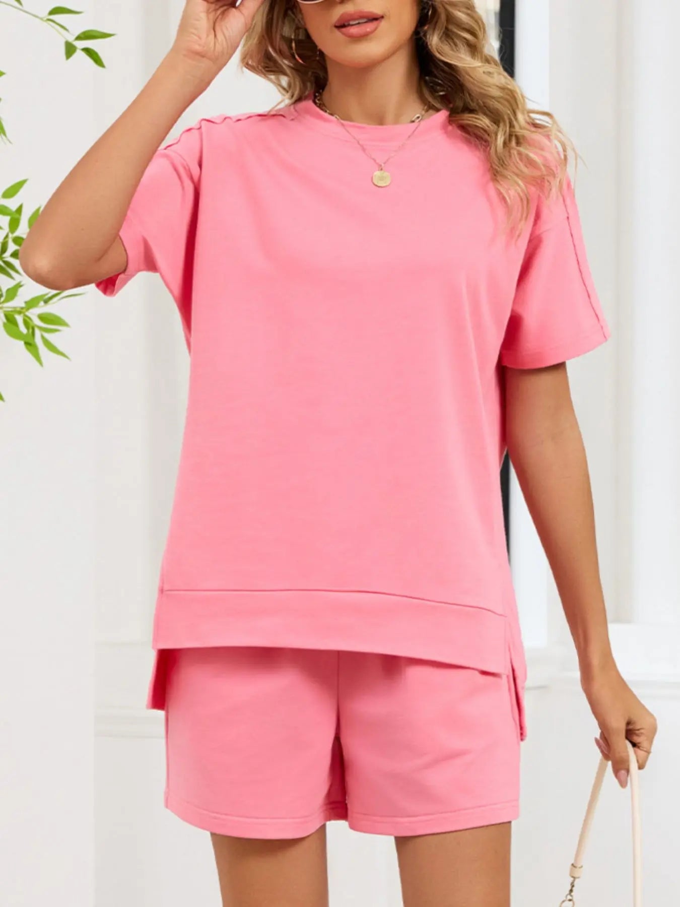 Round Neck Short Sleeve Shirt and Shorts Loungewear  Style Ratio