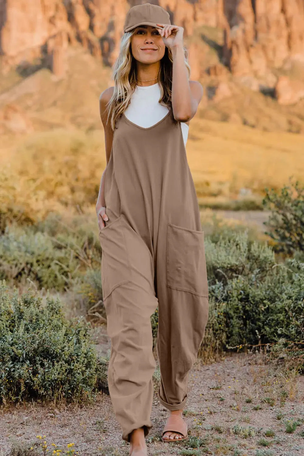 Double Take V Neck Sleeveless Jumpsuit with Pockets  Style Ratio