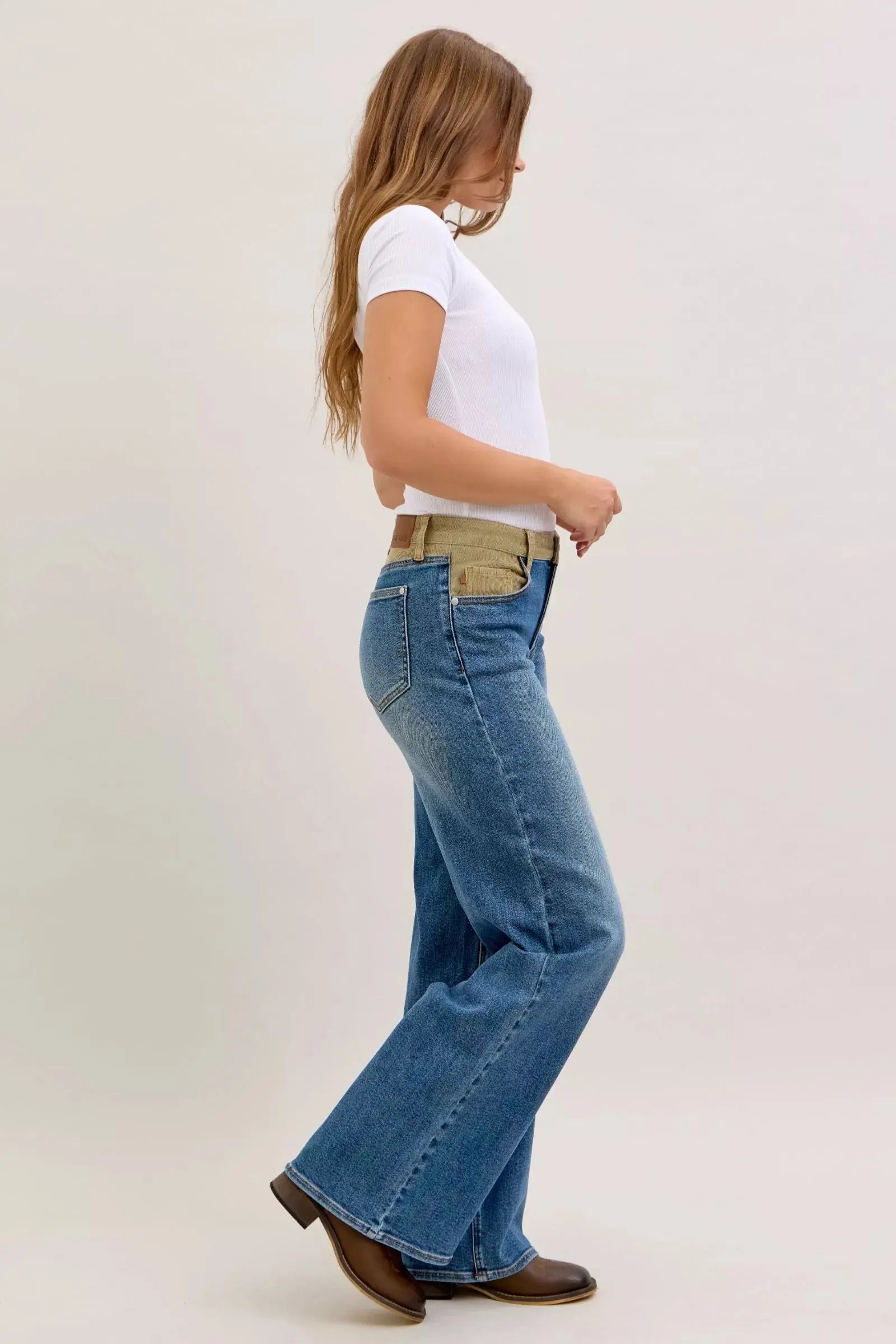 Judy Blue MR Column Straight Jeans with Corduroy Waist  Style Ratio