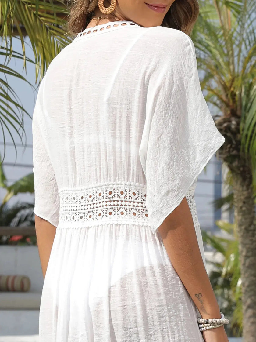 Lace Trim Plunging Beach Cover Up  Style Ratio