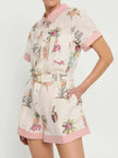 Printed Short Sleeve Romper with Belt  Style Ratio