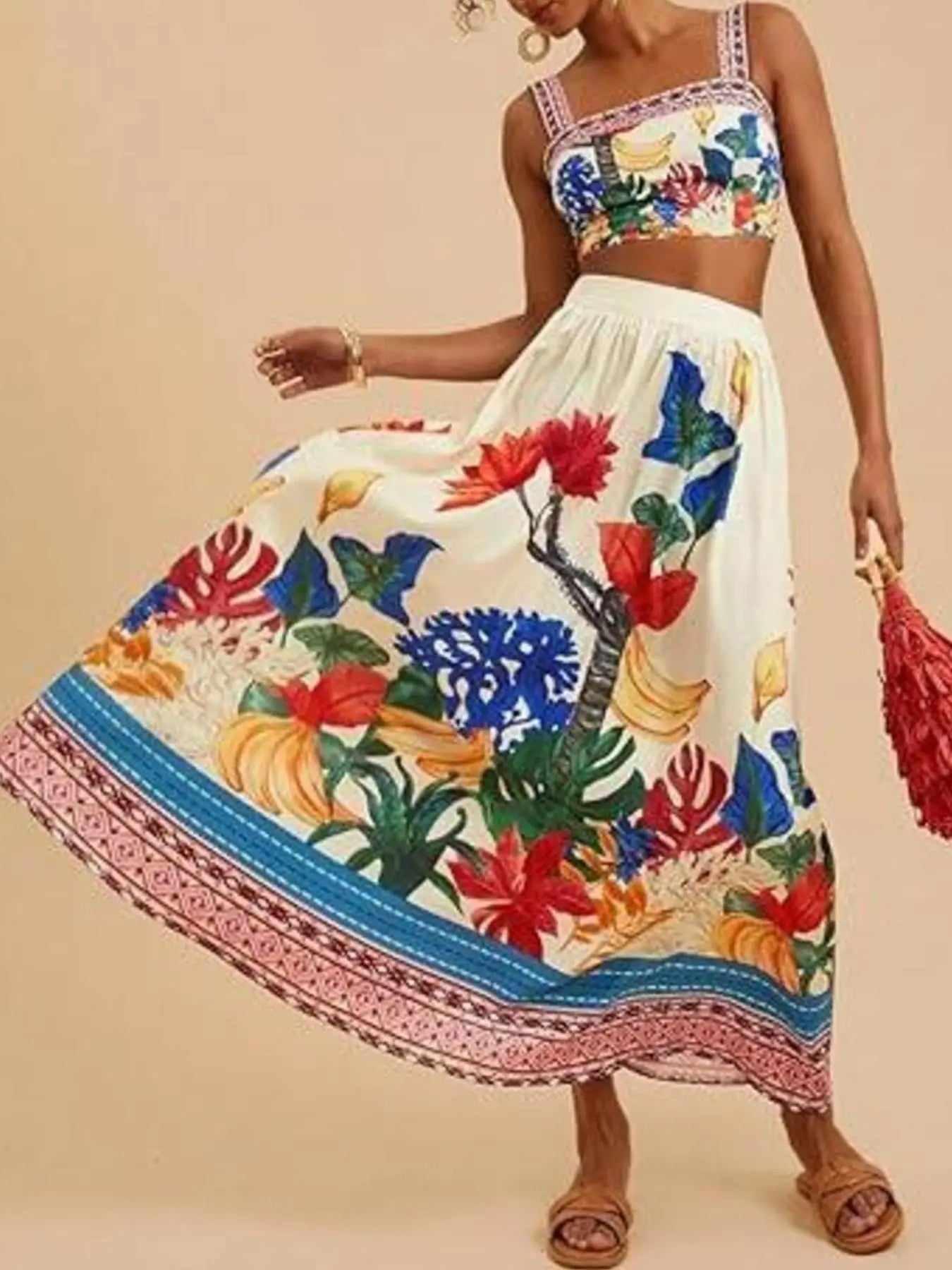 Floral Print Crop Top and Skirt Set  Style Ratio