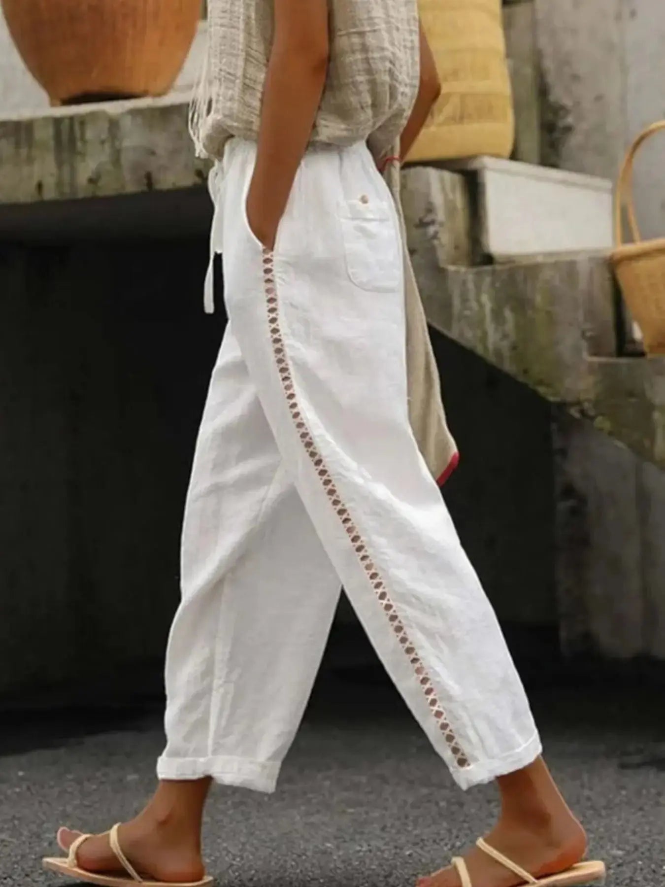 Hollow Out Trim Cropped Pants  Style Ratio