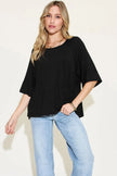 Basic Bae Bamboo Round Neck Exposed Seam Short Sleeve Shirt  Style Ratio