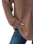 Full Size Button Detail Waffle Knit Hoodie  Style Ratio