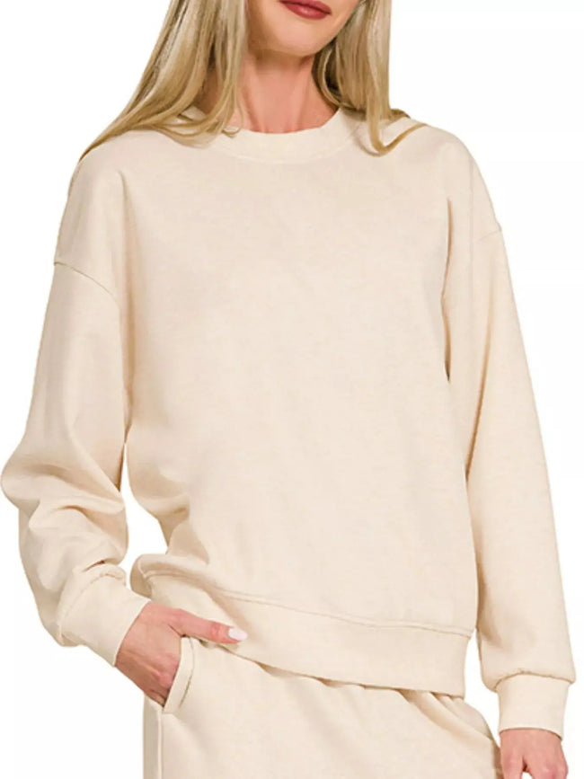 Zenana Scuba Crewneck Pullover and Pants Set  Style Ratio