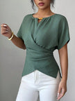 Beaded Neckline Short Sleeve Blouse  Style Ratio