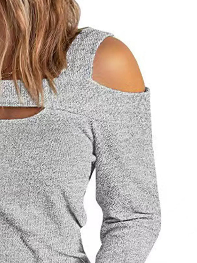 Full Size Cutout Shoulder Long Sleeve Shirt  Style Ratio