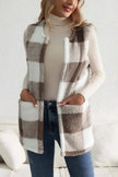 Sherpa Plaid Open Front Vest  Style Ratio