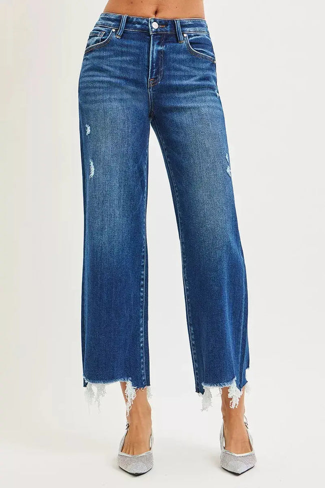 RISEN High Rise Raw Hem Crop Wide Leg Jeans  Style Ratio