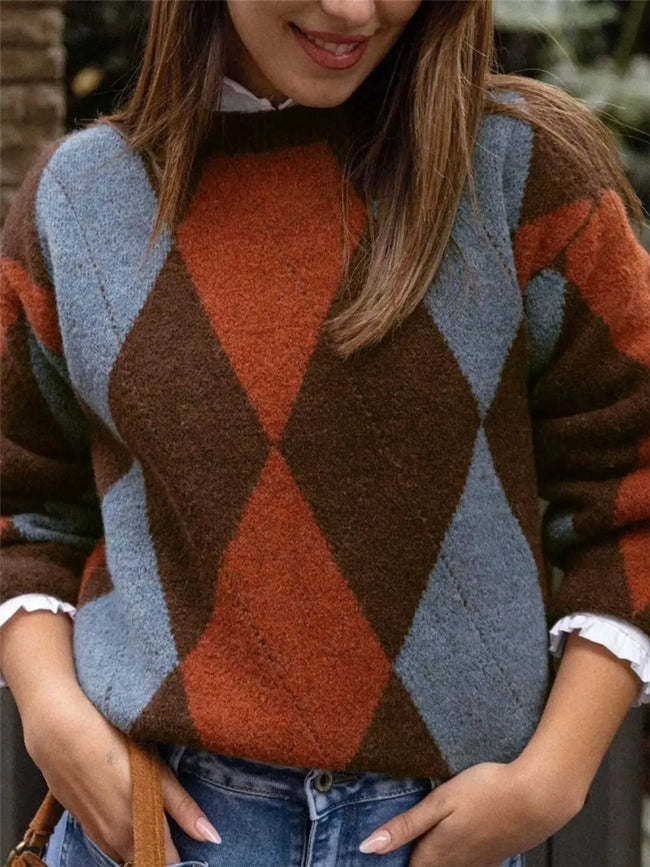 Vintage Argyle Round Neck Sweater  Style Ratio