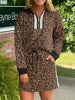 Leopard Print Half Zip Pullover & Drawstring Skirt Set  Style Ratio
