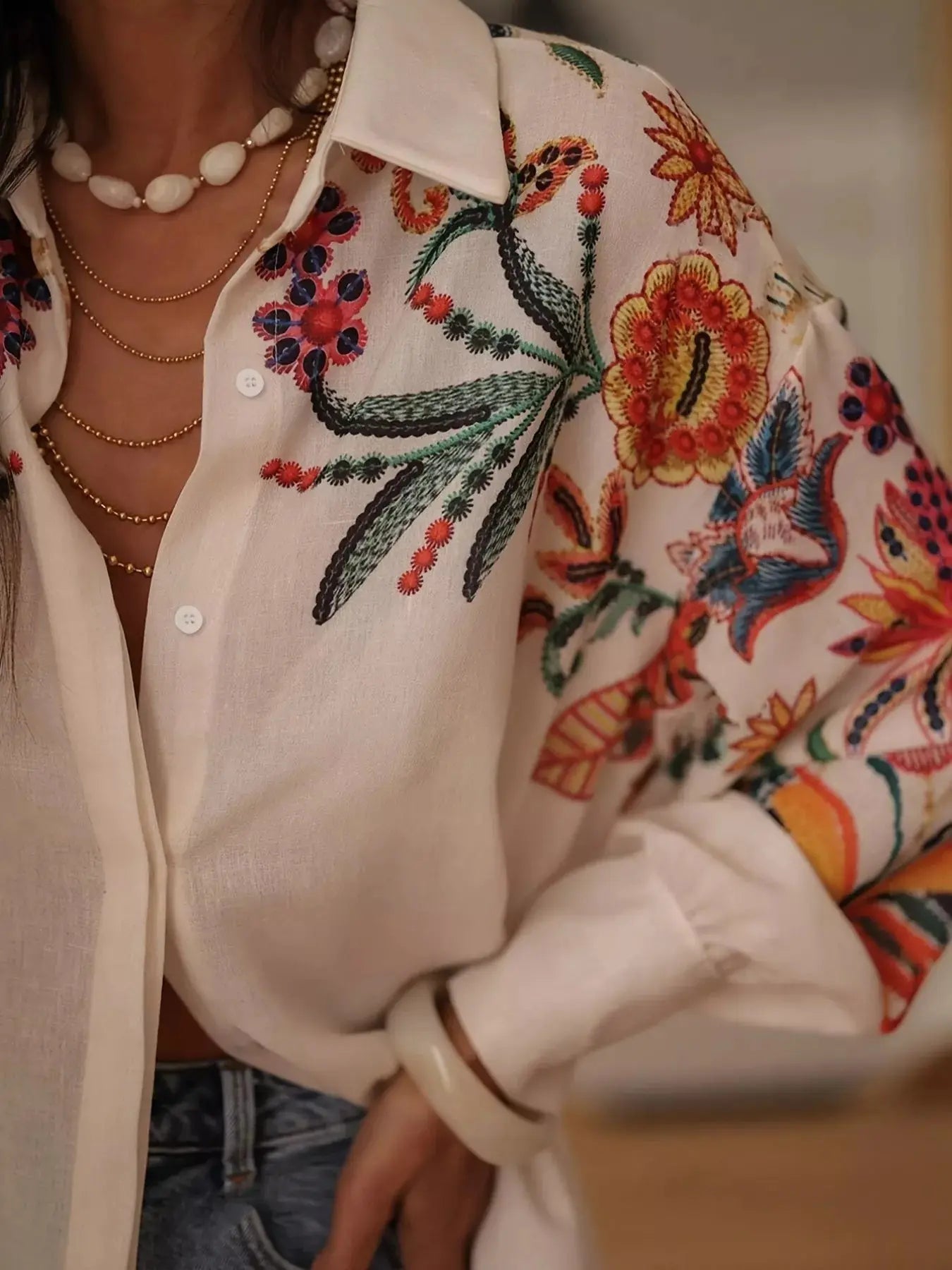 Floral Button Up Long Sleeve Shirt  Style Ratio