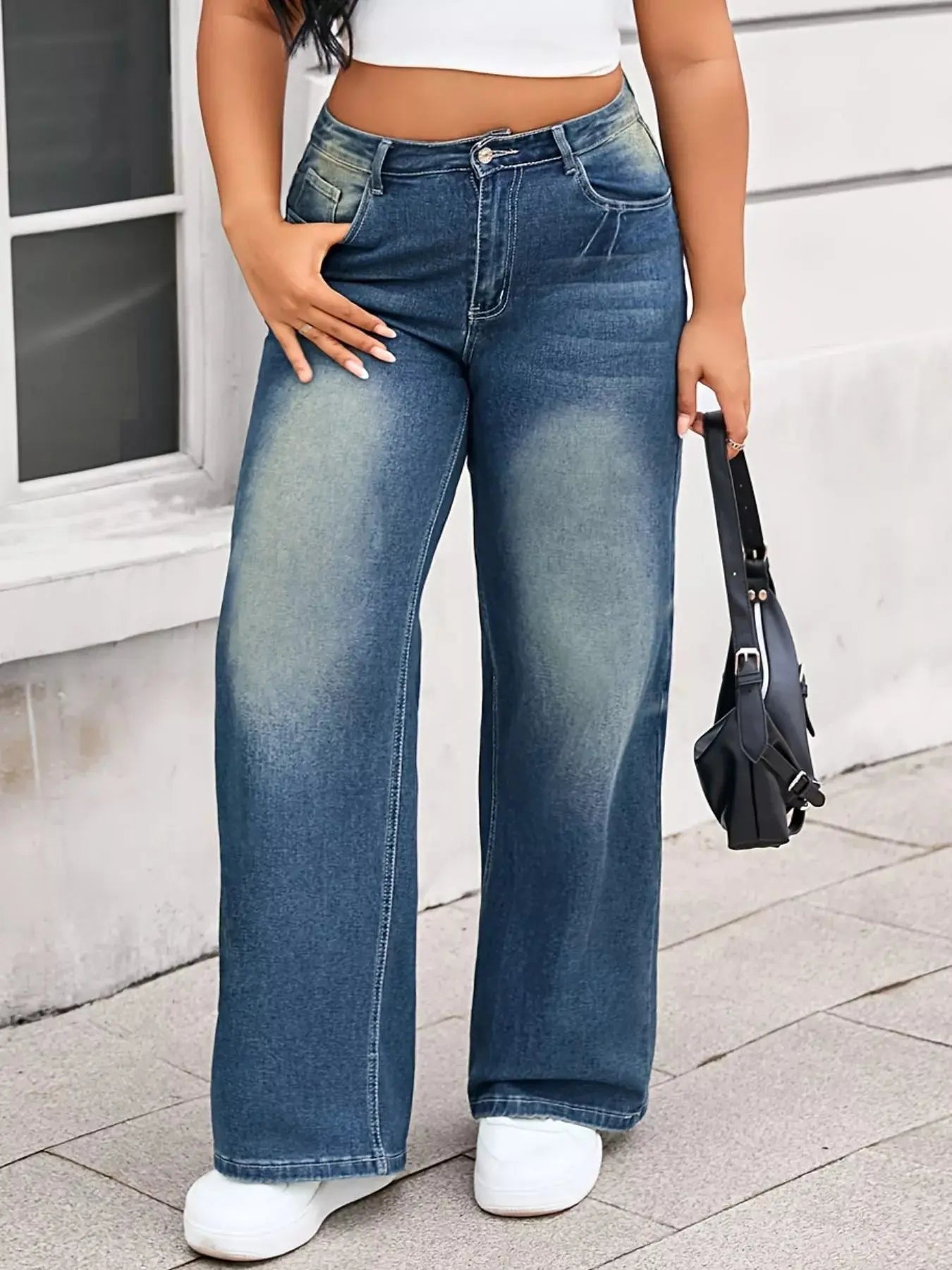 Plus Size Vintage Wash Wide Leg Jeans  Style Ratio