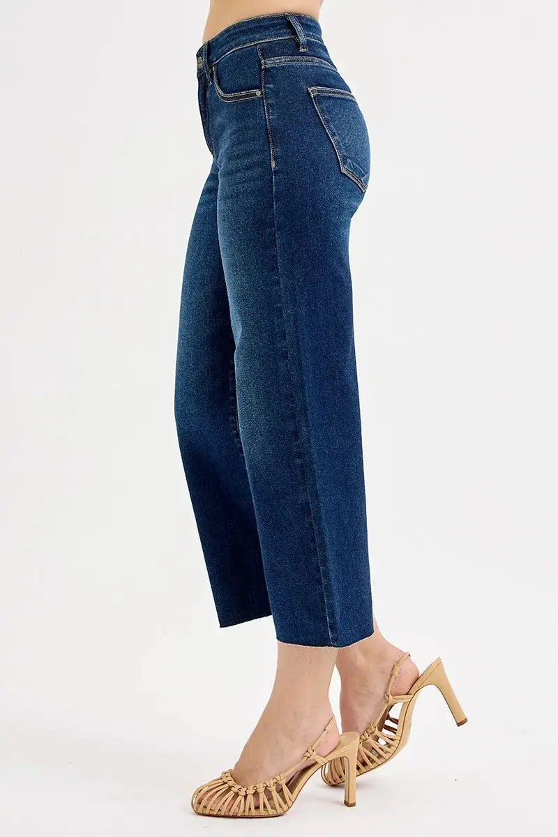 RISEN Full Size Tummy Control High Rise Crop Wide Jeans  Style Ratio