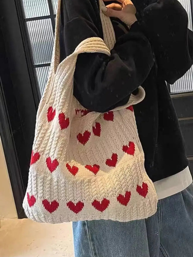 Heart Pattern Knitted Handbag  Style Ratio
