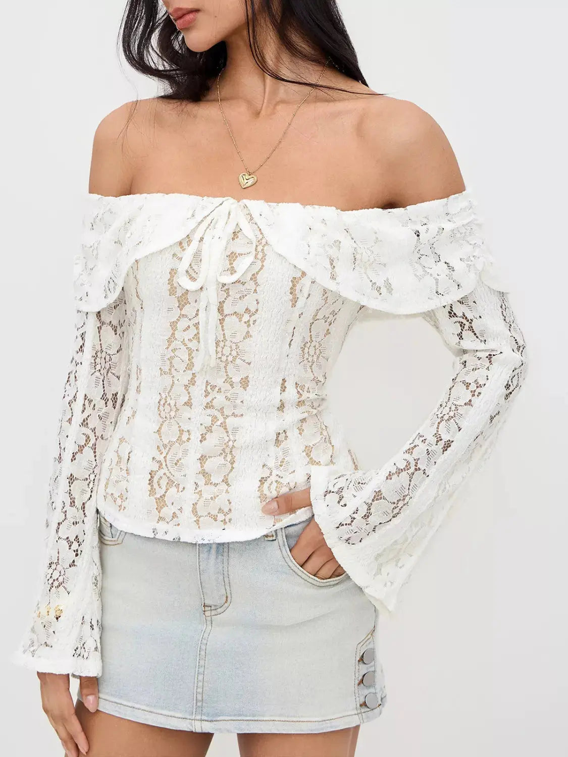 Off-Shoulder Lace Top with Bell Sleeves  Style Ratio