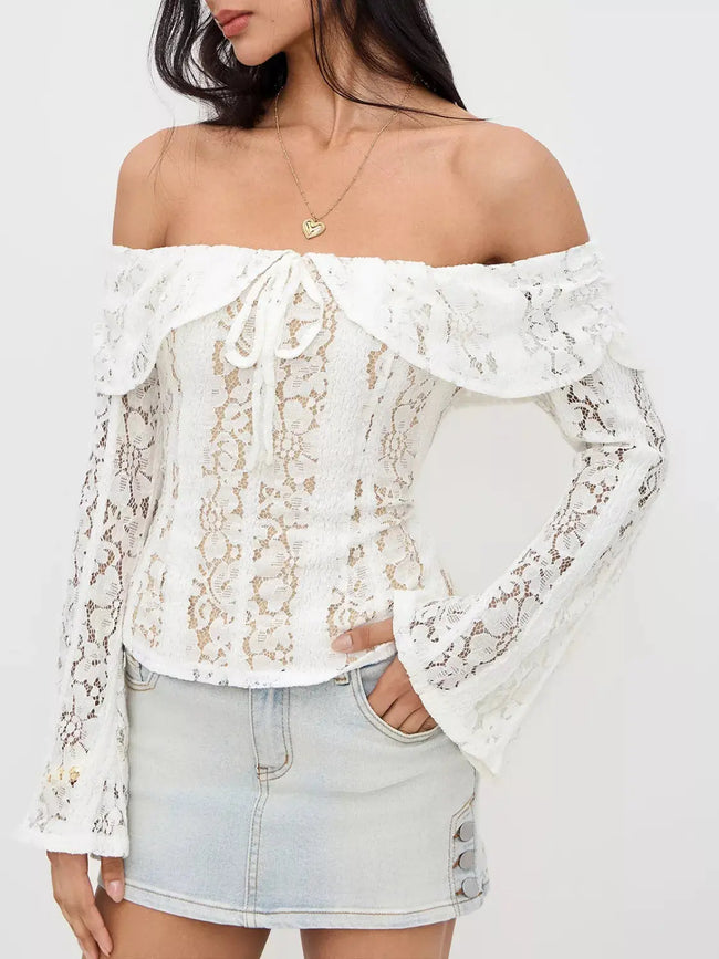 Off-Shoulder Lace Top with Bell Sleeves  Style Ratio