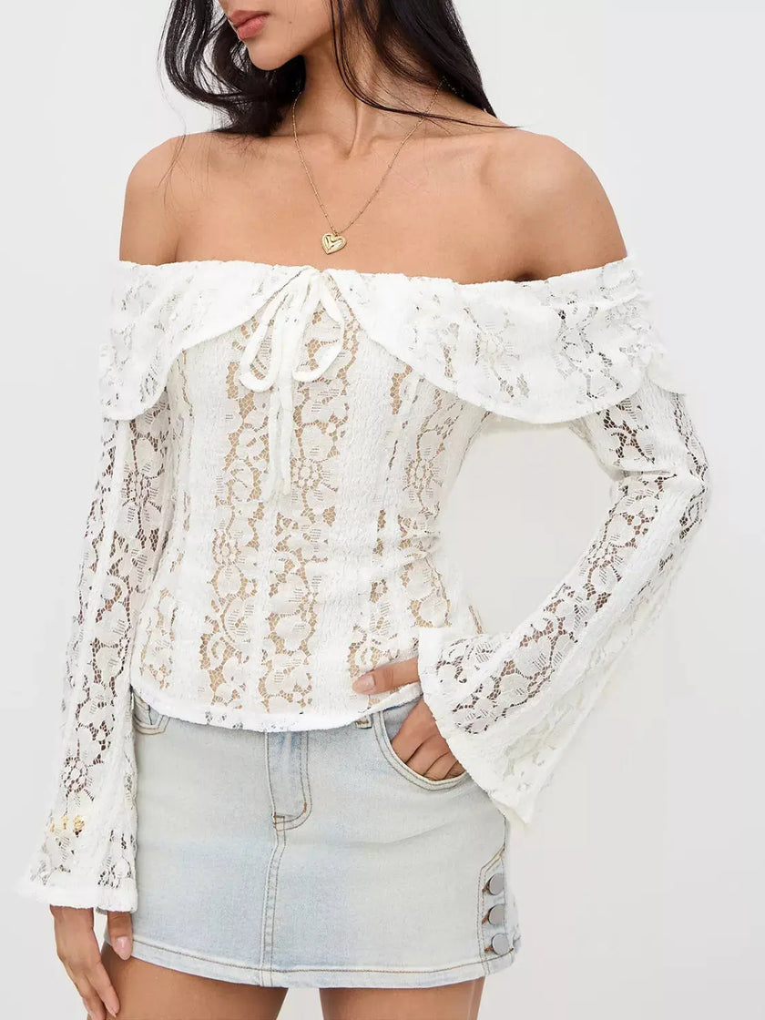 Off-Shoulder Lace Top with Bell Sleeves  Style Ratio
