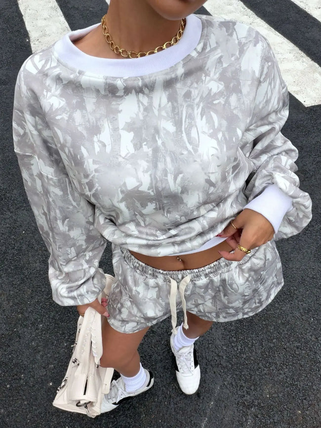 Round Neck Long Sleeve Top & Shorts Set  Style Ratio