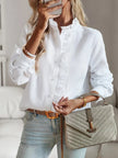 Striped Ruffle Detail Button-Up Blouse  Style Ratio