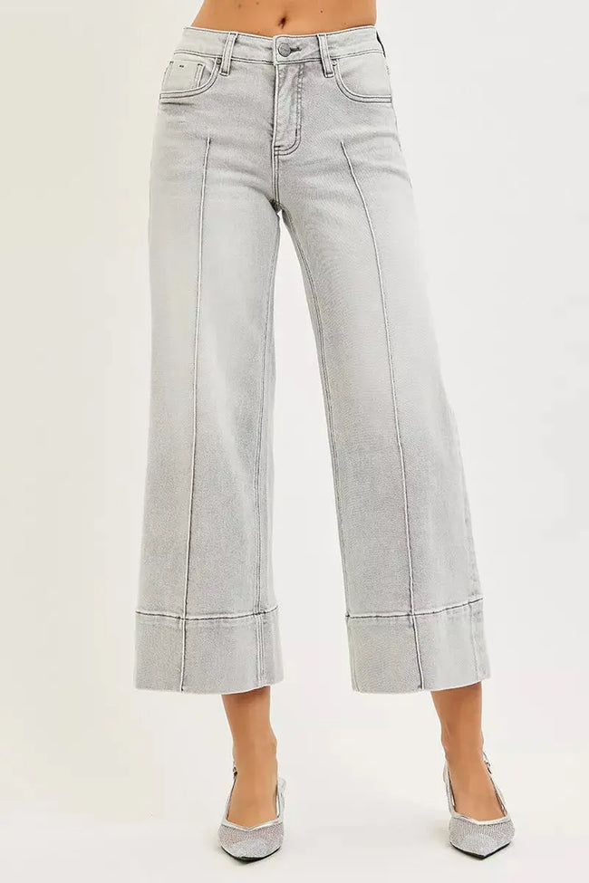 RISEN Tummy Control Mid Rise Crop Wide Pintuck Front Jeans  Style Ratio