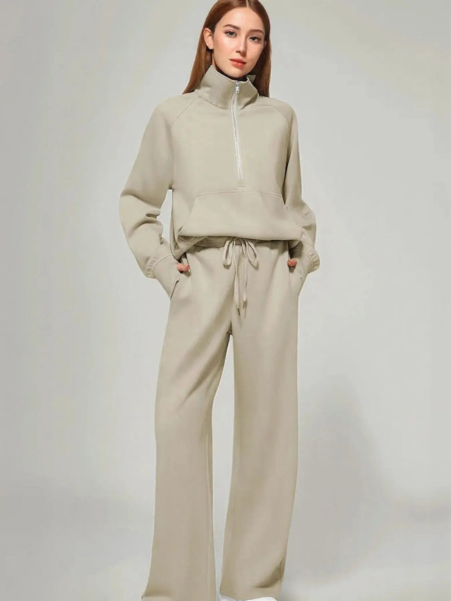 Half Zip Long Sleeve Top and Pants Set  Style Ratio