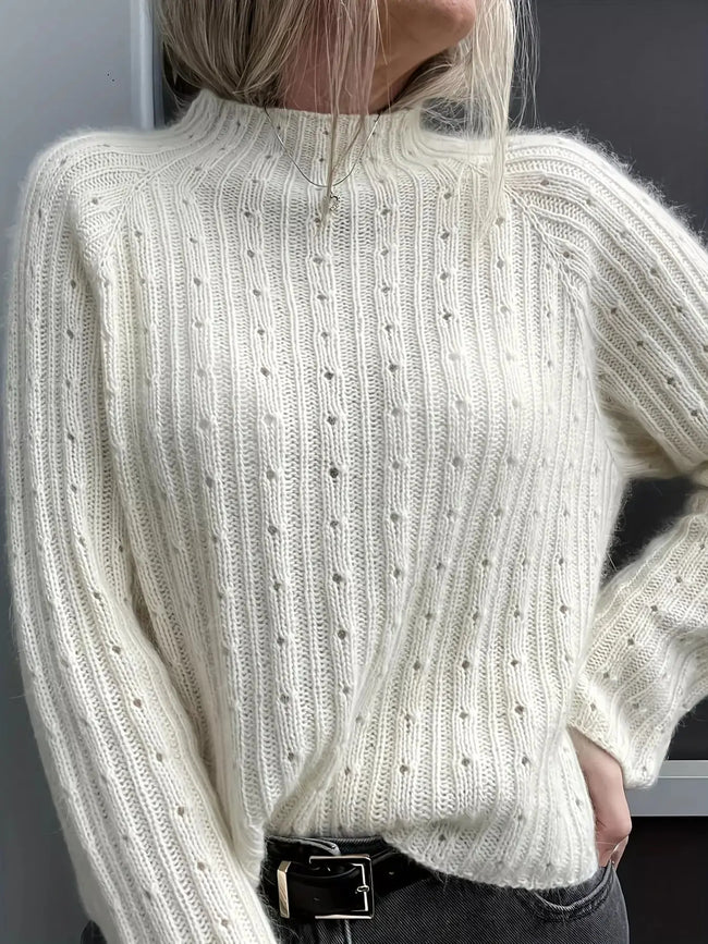 Mock Neck Eyelet Knit Top  Style Ratio