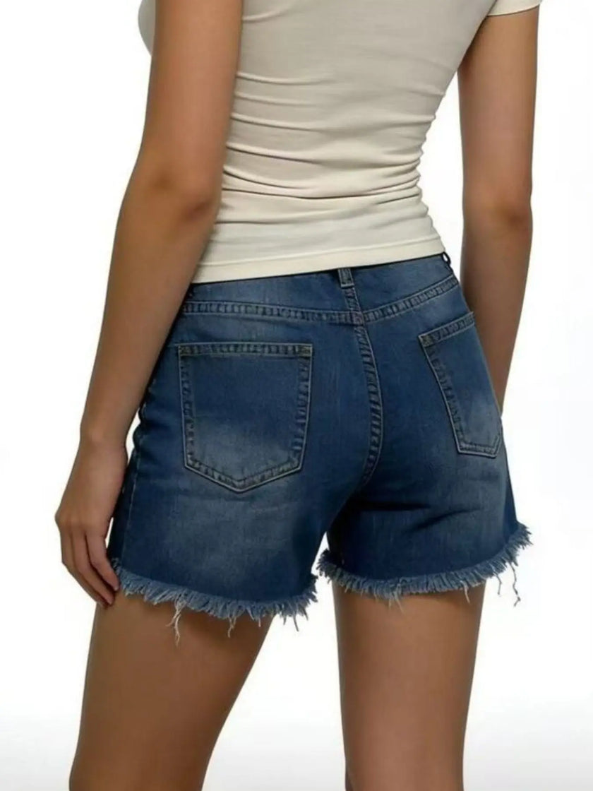 Distressed Frayed Hem Denim Shorts  Style Ratio