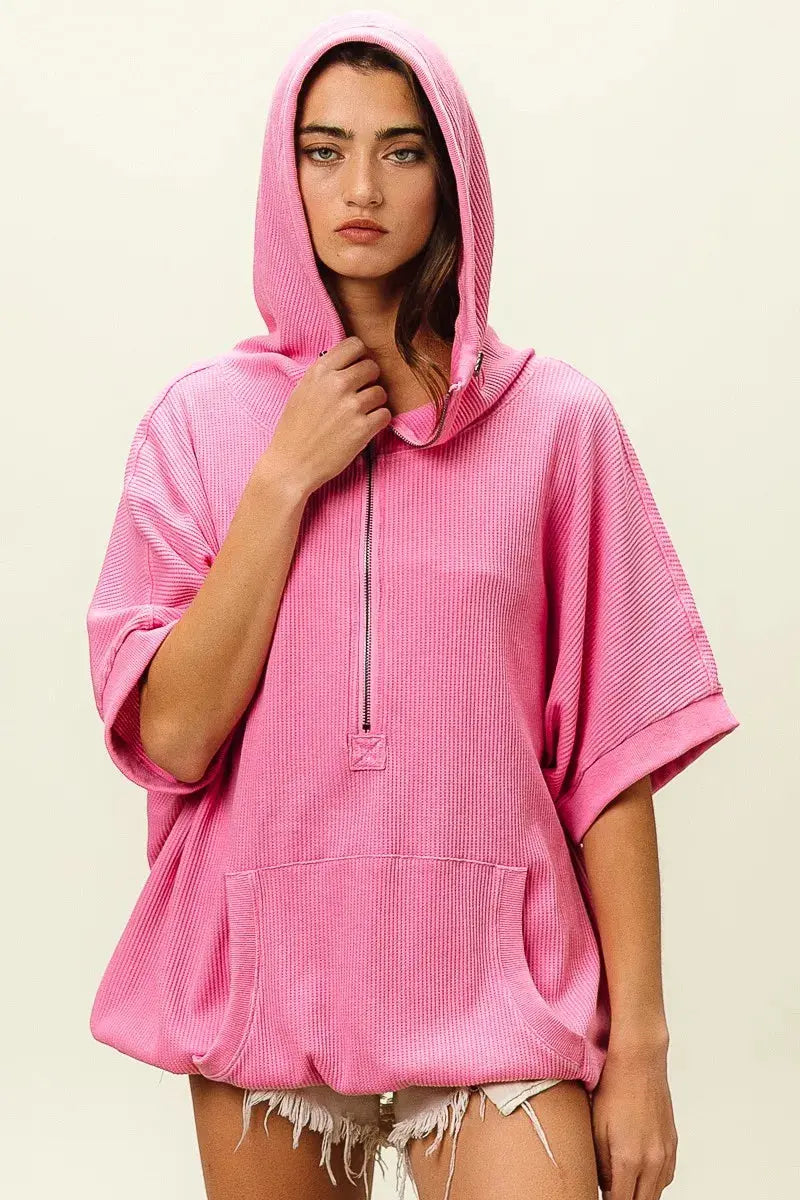 BiBi Vintage Washed Waffle Thermal Hoodie  Style Ratio