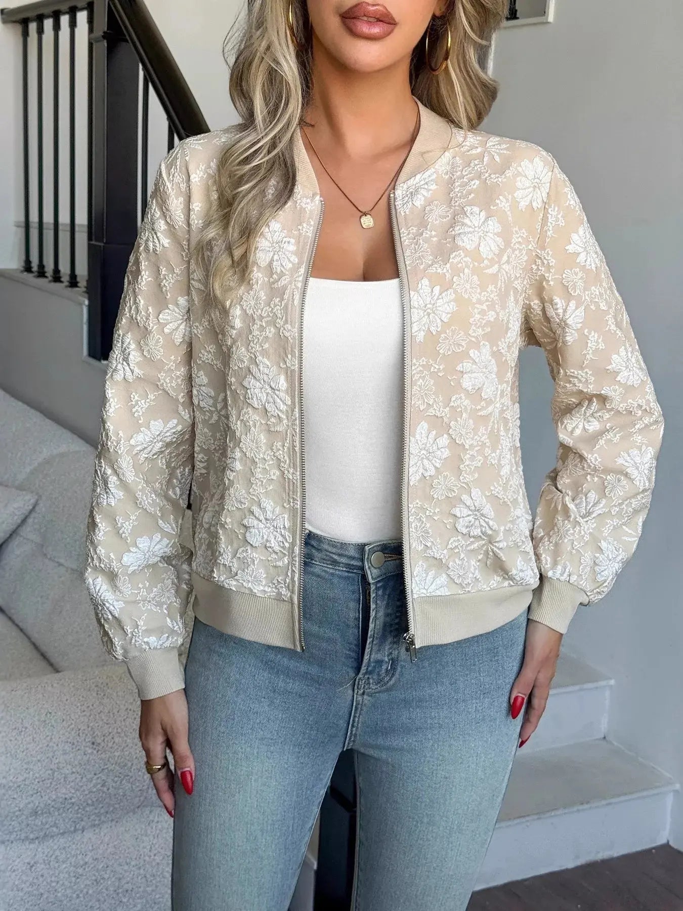 Floral Lightweight Zip Up Jacket  Style Ratio