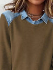 Full Size Denim Trim Long Sleeve Top  Style Ratio