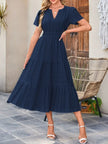 Tiered Notched Short Sleeve Dress  Style Ratio
