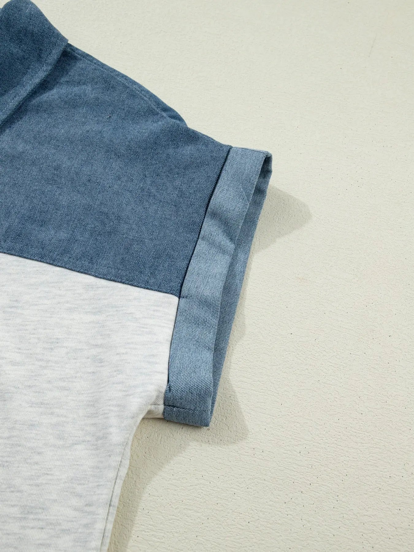 Color Block Denim Patchwork Button Polo Collar Short Sleeve Top  Style Ratio
