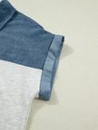 Color Block Denim Patchwork Button Polo Collar Short Sleeve Top  Style Ratio