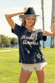 BiBi Laser Cut Mineral Washed America Print Short Sleeve Shirt  Style Ratio