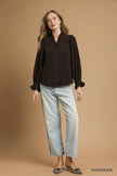 Umgee Corduroy Ruffle Shirt with Long Puff Sleeves  Style Ratio