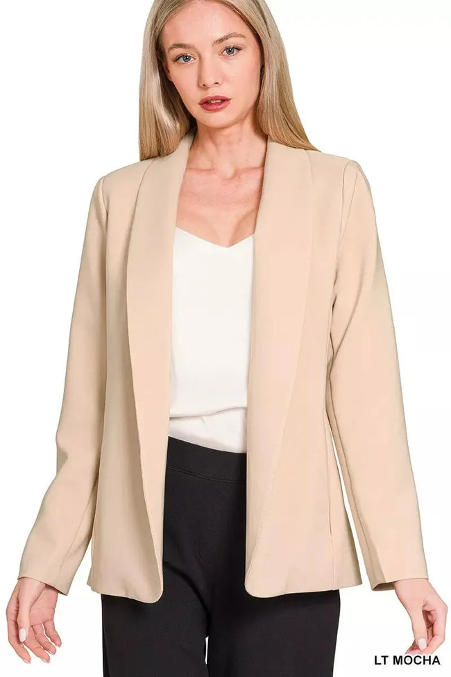 Zenana Woven Long Sleeve Blazer With Lining  Style Ratio