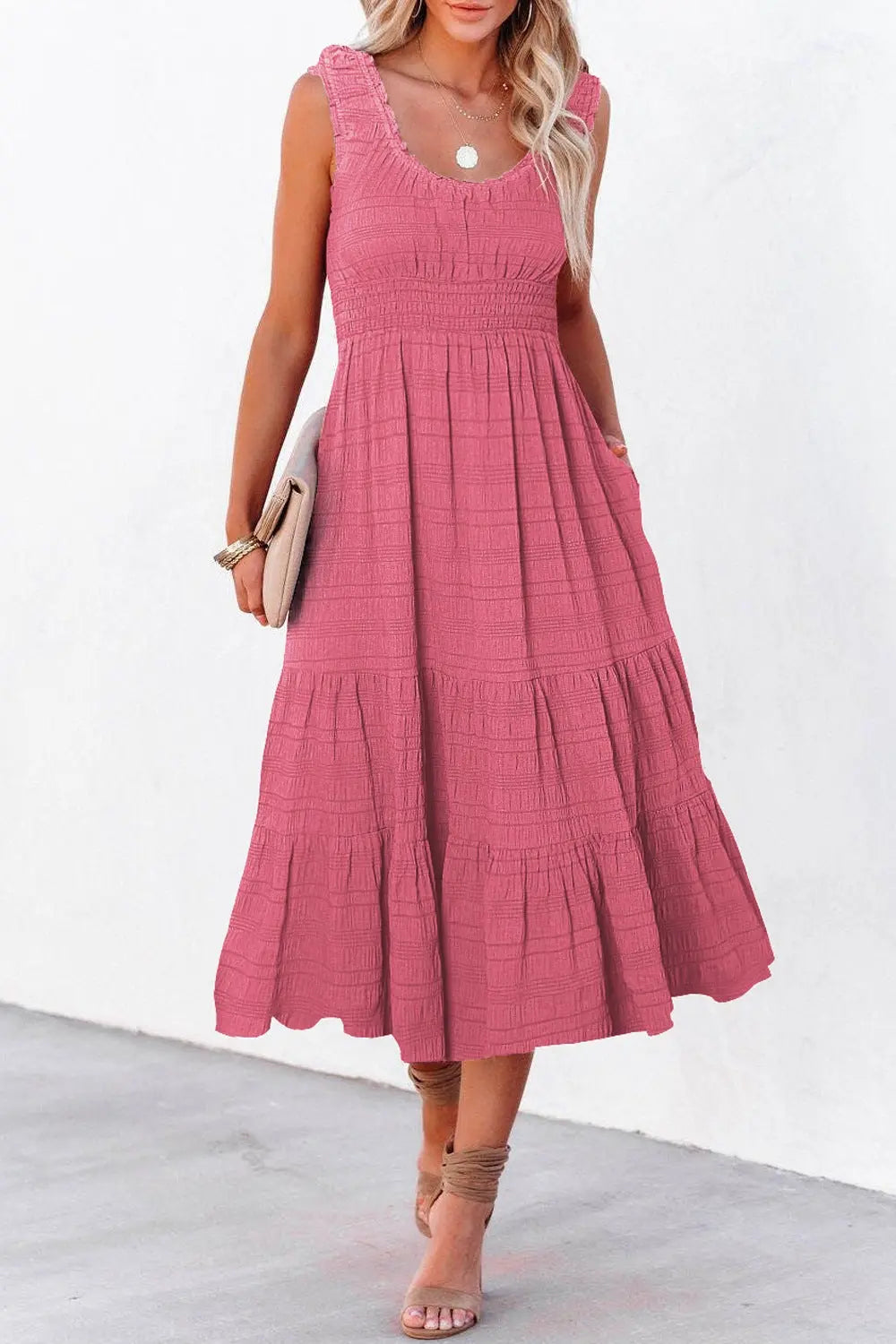 Scoop Neck Wide Strap Midi Dress  Style Ratio