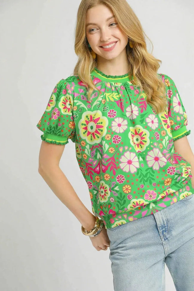 Umgee Retro Floral Puff Sleeve Blouse  Style Ratio