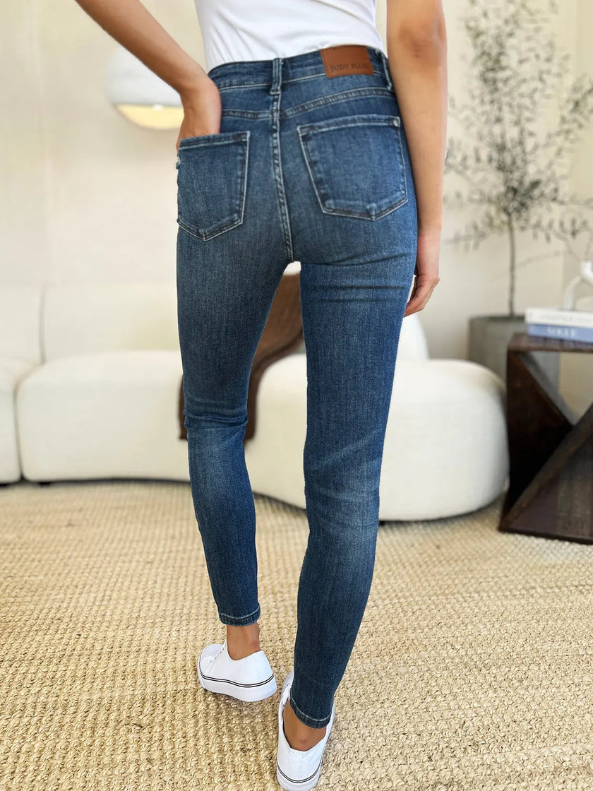 Judy Blue Mid Waist Distressed Slim Jeans  Style Ratio