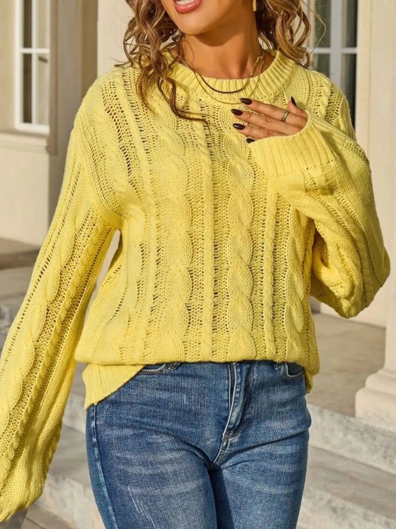 Cable Knit Long Sleeve Knit Top  Style Ratio