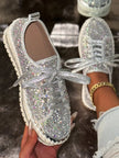 Lace Up Sequin Round Toe Platform Sneakers  Style Ratio